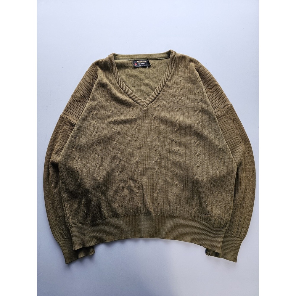 Vintage 1980s Warren Classic Acrylic Cable Knit V-neck Sweater Green XL‎